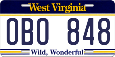 WV license plate OBO848