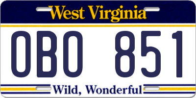 WV license plate OBO851