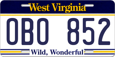 WV license plate OBO852