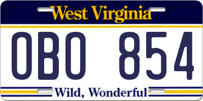 WV license plate OBO854