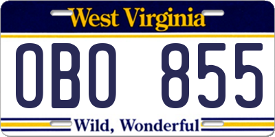 WV license plate OBO855