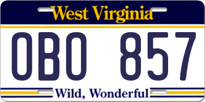 WV license plate OBO857