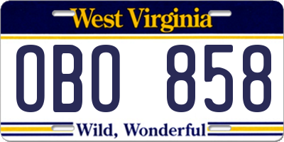 WV license plate OBO858