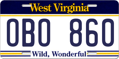 WV license plate OBO860