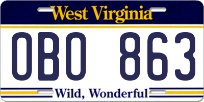 WV license plate OBO863