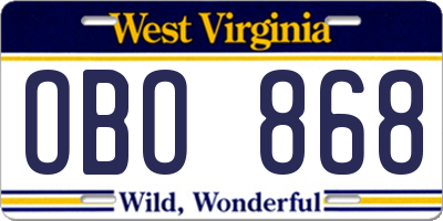 WV license plate OBO868