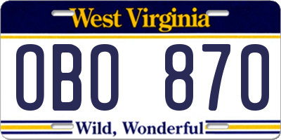 WV license plate OBO870