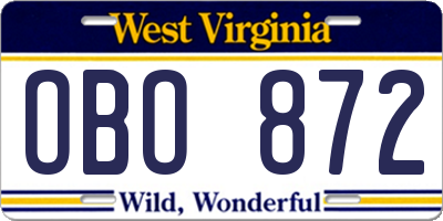 WV license plate OBO872