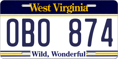 WV license plate OBO874