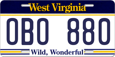 WV license plate OBO880