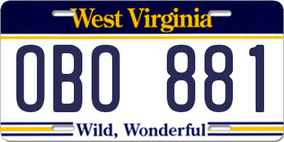 WV license plate OBO881