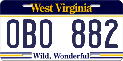WV license plate OBO882