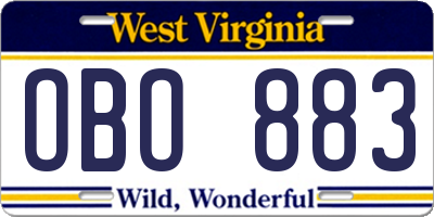WV license plate OBO883