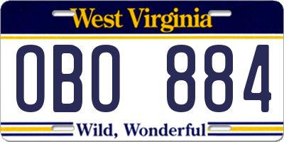 WV license plate OBO884