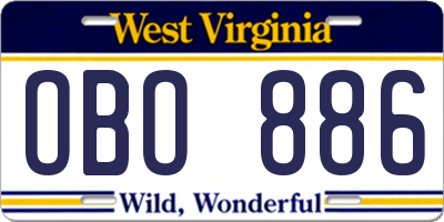 WV license plate OBO886