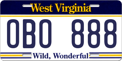 WV license plate OBO888
