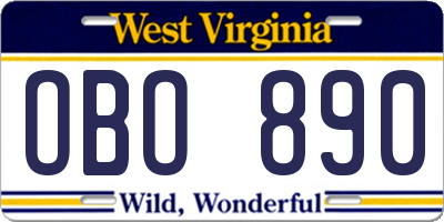 WV license plate OBO890