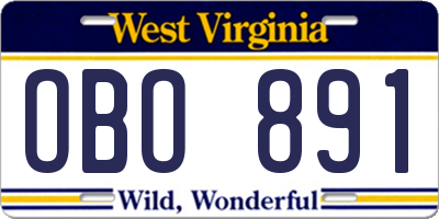 WV license plate OBO891