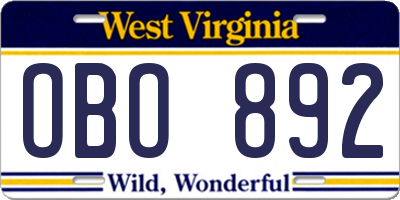 WV license plate OBO892