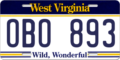 WV license plate OBO893