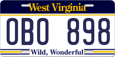 WV license plate OBO898