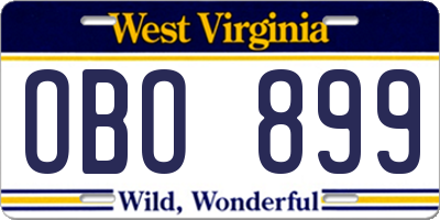 WV license plate OBO899