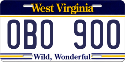 WV license plate OBO900
