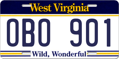 WV license plate OBO901