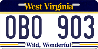 WV license plate OBO903