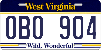 WV license plate OBO904