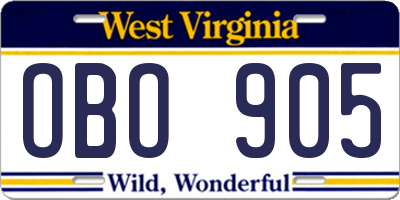 WV license plate OBO905