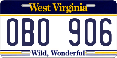 WV license plate OBO906