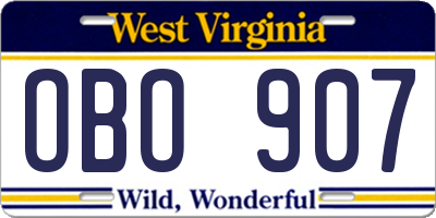 WV license plate OBO907