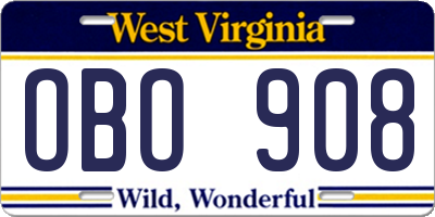 WV license plate OBO908