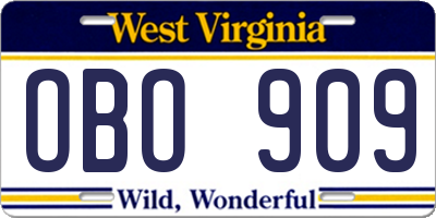 WV license plate OBO909