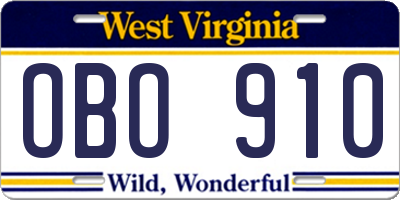 WV license plate OBO910