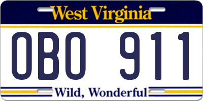 WV license plate OBO911