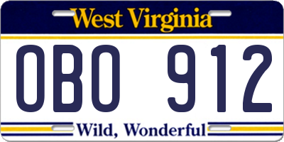 WV license plate OBO912