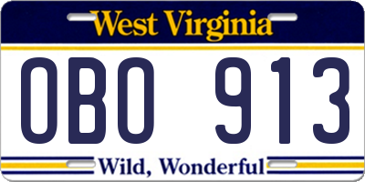 WV license plate OBO913