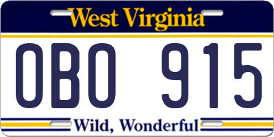WV license plate OBO915