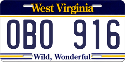 WV license plate OBO916