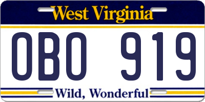 WV license plate OBO919