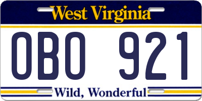 WV license plate OBO921