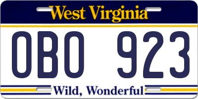 WV license plate OBO923