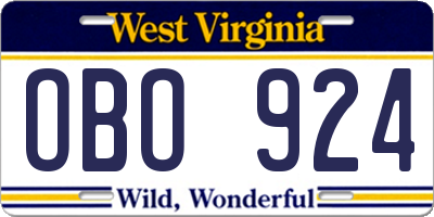 WV license plate OBO924