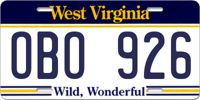 WV license plate OBO926