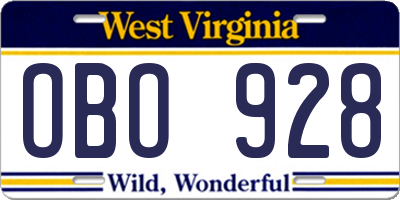 WV license plate OBO928