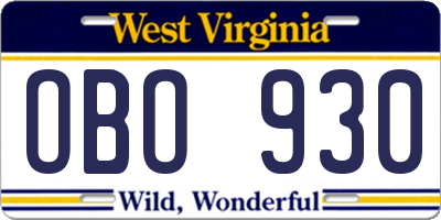 WV license plate OBO930