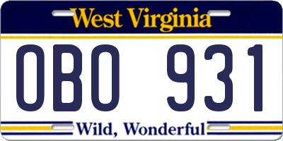 WV license plate OBO931