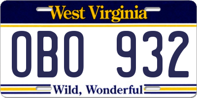 WV license plate OBO932